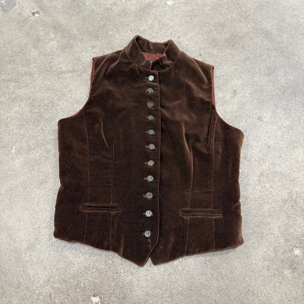 Vintage British Khaki Brushed Cotton Renaissance Style Button Vest Brown Sz 8